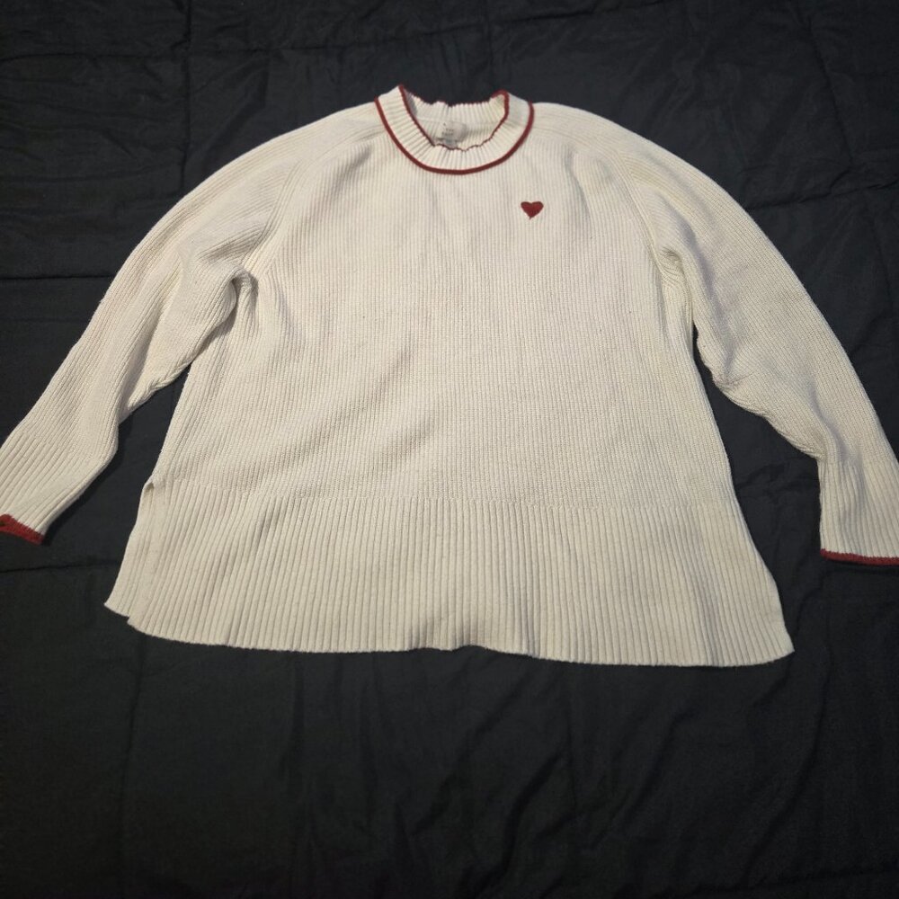 Red Trimmed White Sweater with heart